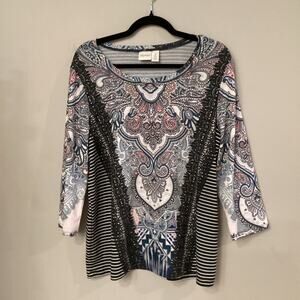 Chico’s Zenergy Top With BLING in Size 2 (Large), 3/4 Length Sleeves